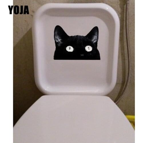YOJA 16.7*22.9CM Peeping Black Cat Cartoon Wall Decal Child Room Decor Toilet Sticker T1-0067