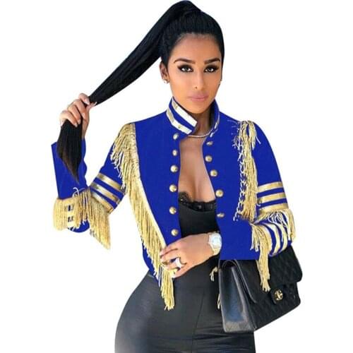 2020 New Arrival Fashion Casual Gold Stripe Tassels Jacket Women Slim Short Coat Outwear Fall and Spring Clothing Plus Size 3XL