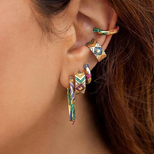 Vintage Women Earcuff Boho non pierced Ear Cuff Colorful Crystal Clip Earrings C-Shape Non Piercing Fake Cartilage Earring