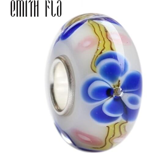 Emith Fla 100% 925 Sterling Silver Large Hole Flowers Charm Bead Fit European Bracelet Bangle Jewelry DIY Accessories