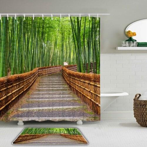 2Pcs/set Nature Forest landscape Trees Shower Curtain Set Bathroom Curtains +Toilet Non-slip Mat Waterproof Polyester Fabric