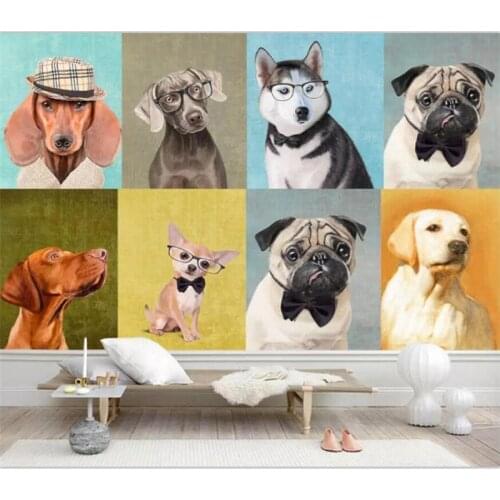 Beibehang 3d wallpaper murals custom home decoration European and American hand-painted oil painting puppy pet shop mural