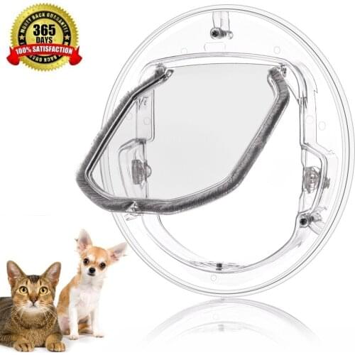 4 Ways Round Transparent Pet Dog Cat Flap Door Round Pet Door for Cats & Small Dogs Cat Door Flap Door for Screen/ Glass Window