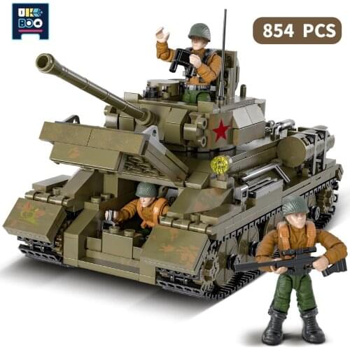 854PCS Military T-34 Medium Tank WW2 Building Blocks For Children Army Weapon Assembling Model Tanks Bricks Soldier Kids Gift