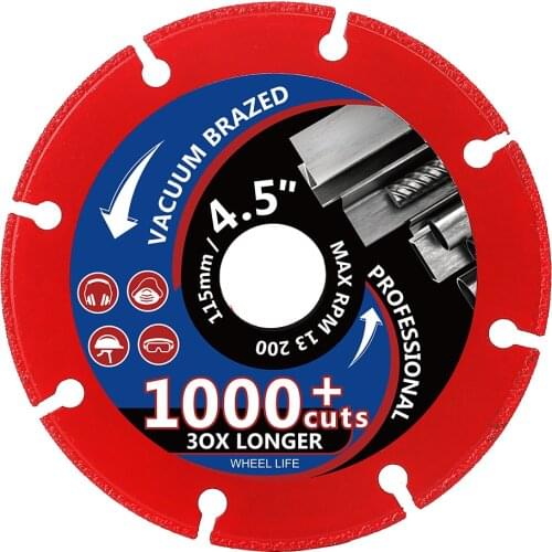 4.5" Diamond Cutting Wheel Vacuum Brazed Cut off Wheel With 1000+ Cuts on Rebar Steel Iron Masonry Tile