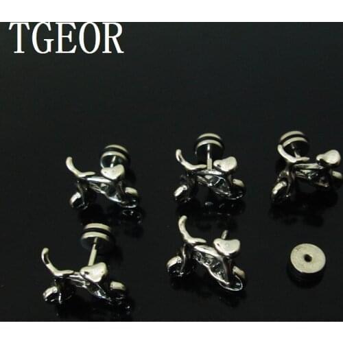 Free shipping ear piercing 1 pair 1.2*6*6/(11*14)mm surgical Stainless Steel retro bicycle drop oil silver fake plug