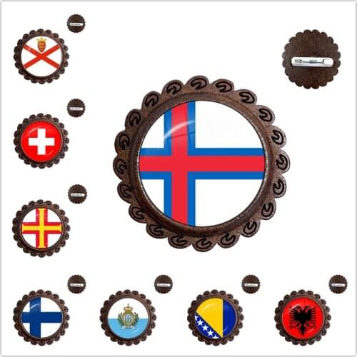 Gibraltarian Jersey San Marino Switzerland Guernsey Finland Faroe Islands Bosnia And Herzegovina Albania Glass Wood Brooches
