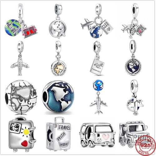 New Original Silver Suitcase Airplane Earth Charm Bead fit Pandora charms silver 925 beads Bracelet for women DIY Jewelry Gift