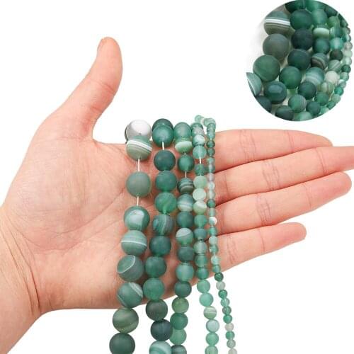 Natural Matte Green Stripe Agates Bead Stone Round Loose Spacer Beads For Jewelry Making DIY Bracelet Accessories 4 6 8 10 12mm