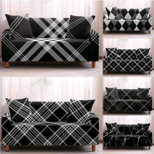 Black And White Geometry Plaid Sofa Cover Slipcovers Stretch Sofa Covers Living Room Couch Chair Cover Sofa Towel 1/2/3/4-seater