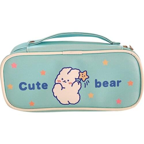 PU Pencil Case with Handle & Slot Large Capacity Makeup Brush Pen Organizer for Office 22.5*11*6cm Zipper Closure пенал