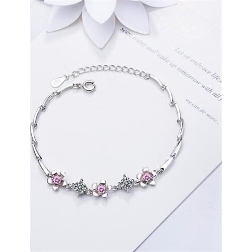 Flower Bracelets Women Purple Crystal 925 Sterling Silver Jewelry Fashion Simple Temperament Bracelets SB160