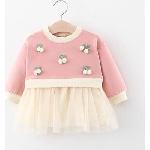 Children dress Korean version Toddler Baby Kids Girls Cherry Splicing Net Veil Dress Girls princess Clothing