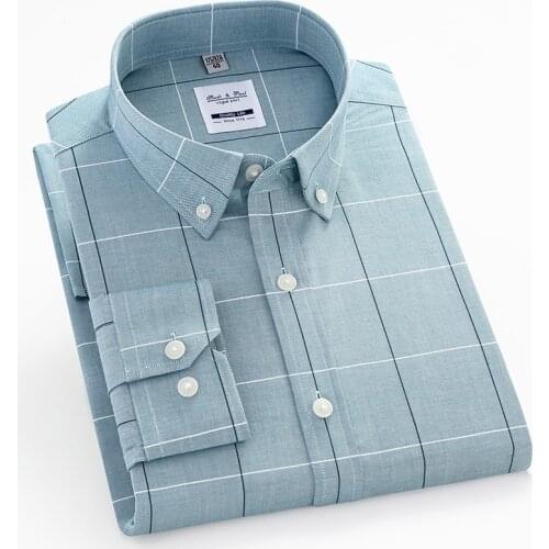 Cotton Business Men Casual Shirts Office Long Sleeve Plaid Striped Male Leisure Shirt Solid Easy Care Regular Fit Good Quality