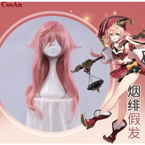 Game Genshin Impact Yanfei Wigs Cosplay Fashion All-Match High Quality Pink Long Hair Activity Party Role Play Accessories