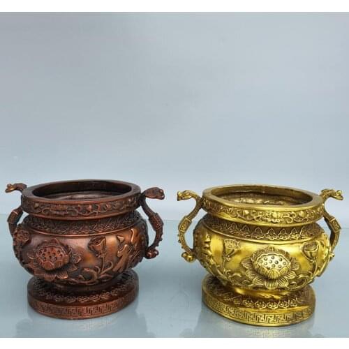China brass lotus Incense burner crafts statue