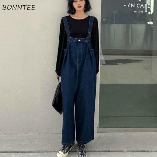 Jumpsuits Women Loose Lazy Streetwear Student Korean Style Fashion All-match Solid Casual Feminino Side Pockets Schoolgirls New