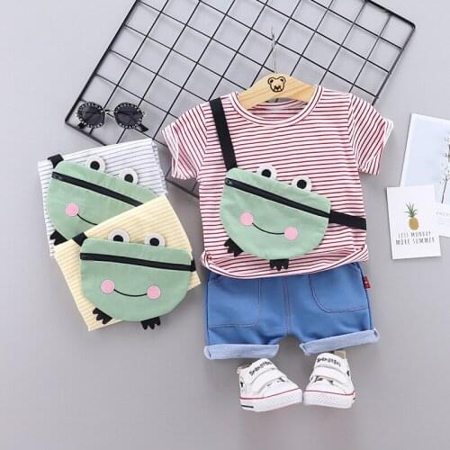 Boys Clothes Sets Summer Newborn Girls Boys Clothes Casual Striped Cotton T Shirt with bag+Shorts Fashion Children Costume