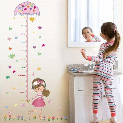 Cartoon Umbrella Measure Height Girl Height Measure Wall Sticker For Kids Rooms Growth Chart Nursery Room Decor Wall Art