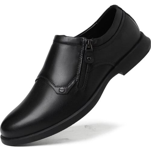 MenS Leather Formal Shoes Side Zipper Dress Shoes Oxfords Fashion Retro Shoes Elegant Work Footwear Men Dress Shoes