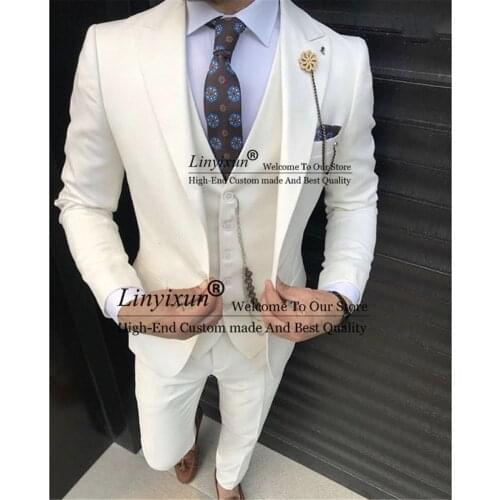 Mens Slim Suits Casual Peaked Lapel 3 Piece Sets Formal Blazer Wedding Groom Tuxedo Classic Costume Homme (Jacket+Vest+Pants)