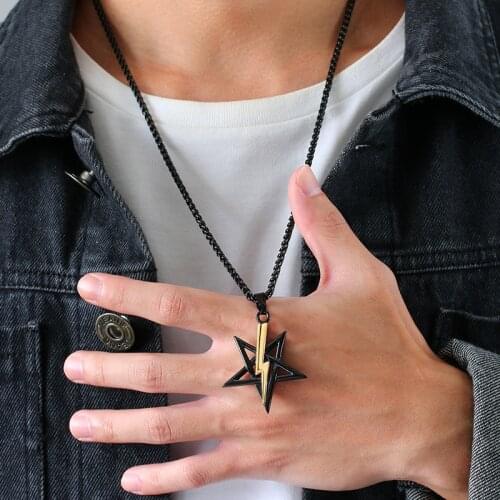 Vintage Church of Satan Sigil of Anton LaVey Necklaces for Men, Rock Punk Male Collar Jewelry, Free Stainless Steel Chain 24"