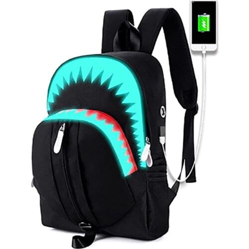 Wholesale School Backpack SchoolBag Bookbag for Laptop Back Bag Luminous Shark Daypack USB for Boys Girls Men Women 30pcs/lot