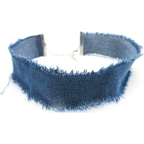 Original New Personality Blue Denim Choker Necklaces For Women Vintage Tassel Jeans Chocker Necklace Female Jewelry Gift