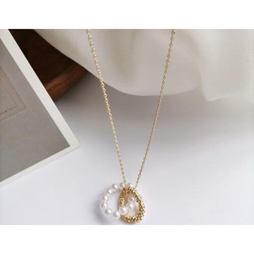 Fashion Jewelry Thin Chain Necklace Sweet Korean Temperament Small Metal Circle Simulated Pearl Pendant Necklace For Women Gifts