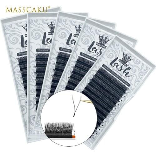 MASSCAKU New design 12rows top quality matte soft material yy eyelash hot selling C D curl Y shape eyelash extensions