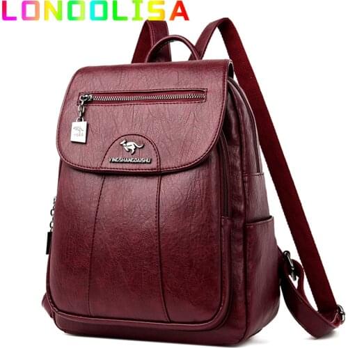 Bagpack School Bags For Teenage Girls Soft Leather Backpacks Vintage Female Shoulder Bags For Women Sac Travel Backpack Mochila