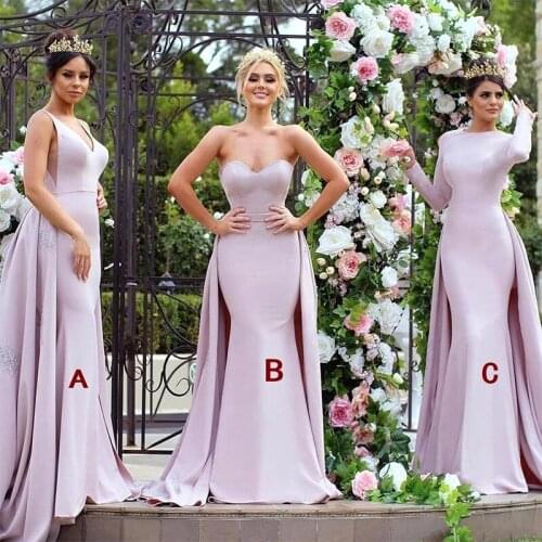 Custom Made Chic Lavender Long Train Satin Bridal Wedding Guest Bridesmaid Dresses Gowns