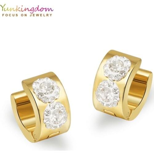 Yunkingdom clear zircon crystal hoop earrings for women tungsten steel earring classic round earrings UE0034