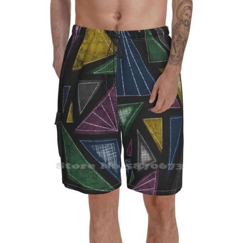 Stained Glass And Es Sports Fitness Swimming Shorts Kristin Mclain Geographic Gray Yellow Teal Green Purple Blue E Texture Wood