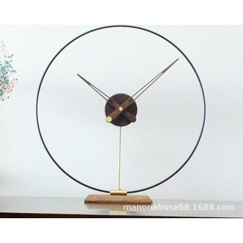 Nordic modern minimalist Spanish table clock black walnut pointer brass mute model room seat clock ornaments home decoration