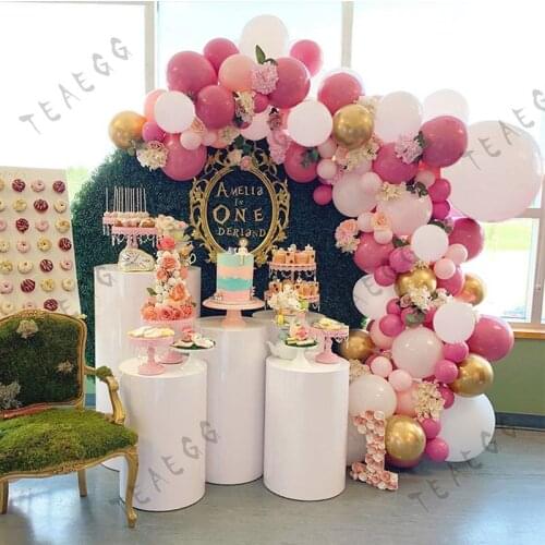 128Pcs Baby Shower Party Decoration Kids 1St Happy Birthday Girl White Gold Macaron Orange Latex Balloon Home Decor Supplies