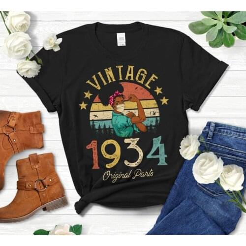 Vintage 1934 Original Parts T-Shirt African American Women with Mask old 87th Birthday Gift Cotton color printing shirt y2k top