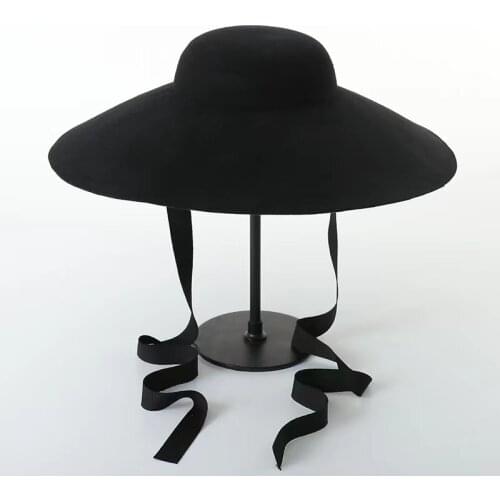 Vintage Luxury Hat British Elegant Dome Wool Fashion Model Show Black Ribbon Casual Fedoras Cap Women Black Hat Sombrero Mujer