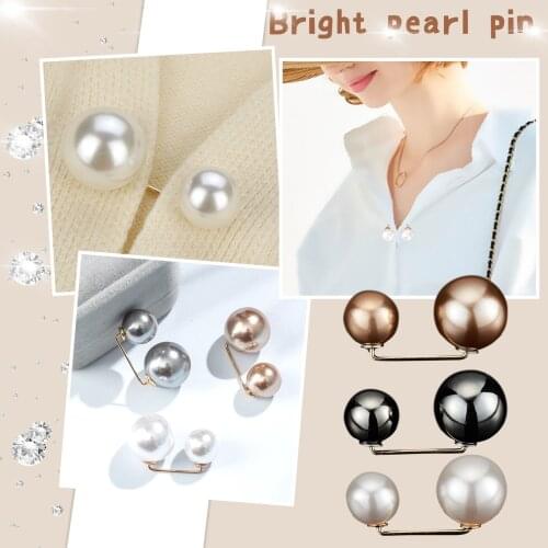Pearl Brooch Tops Neckline Safety Pins Brooch Clothes Accessories Simulated Pearl Knit Shirt Brooches Jewelry Double Pearl Pins