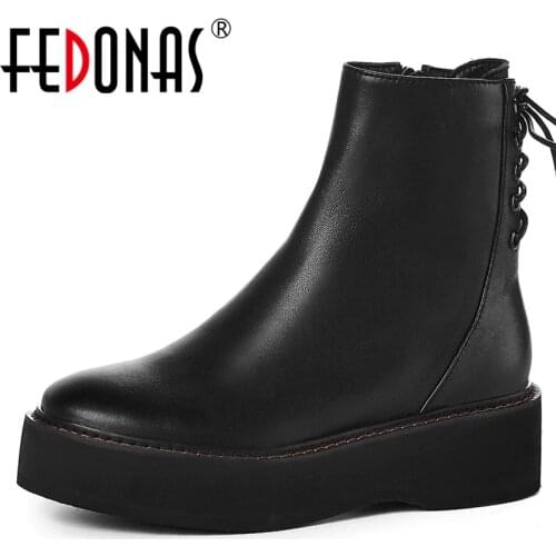 FEDONAS Concise Female Genuine Leather Platform Chunky Heels Boots Winter Warm Party Shoes Woman Punk Women Zipper Ankle Boots