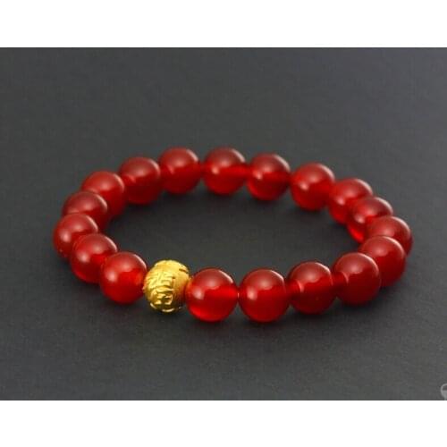 Hot sale 999 24k Yellow Gold 3D Carved FU Beads Bracelet 0.65g