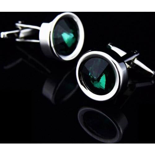 1 Pairs Dark Green Round Crystal Sleeve Nails Mens Shirt Cufflinks Silver Cuff Links Buttons Jewelry Clothing Accessories