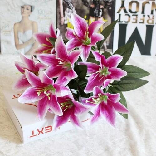 10 Heads/Brouqurt Artificial Lily Flower Bouquet Home Wedding Wreath Bridal Decoration Multicolor Fake Plastic Flowers