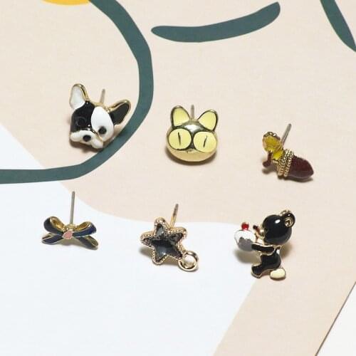 10pcs Interesting small animal Stud Earrings for Women alloy cat pine cone star black bear Cartoon earrings jewelry accessories