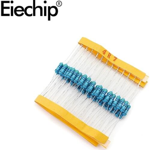 100pcs/lot 0.5W 1 ohm 1% Metal film resistor 1/2W resistance 4.7R Electronic resistors