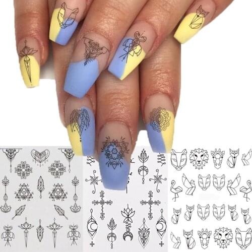 15pcs Nail Decals Black Lace Water Transfer Sticker Beauty Flowers Vine Necklace Mask Nail Art Slider Manicure