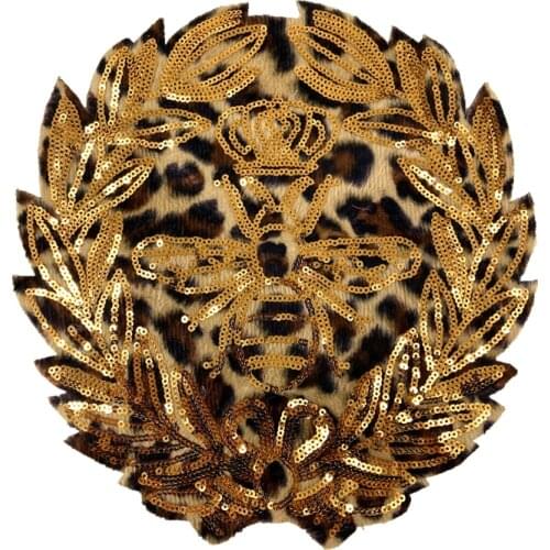 2PCS Sequined Bee Leopard Accessories Crown Flower Patches For Clothing Parches Para La Ropa P0125