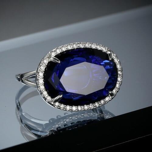 2019 Newest Trendy Big Royal Blue Stone Oval Wedding Open Rings For Women Fashion Wedding Engagement Jewelry Gifts Accessories