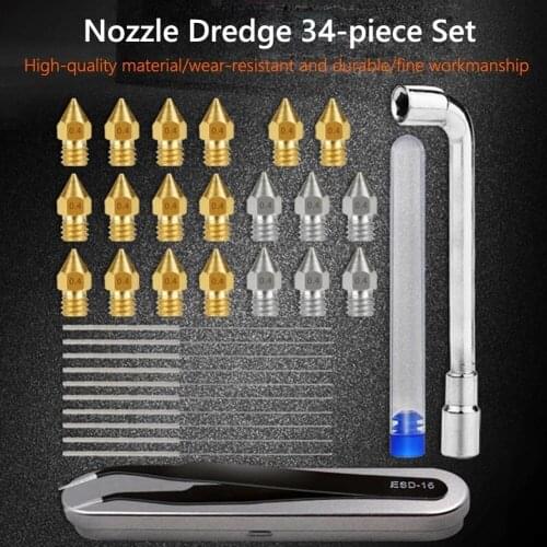 34pcs/Set 3D Printer MK8 Nozzle Extruder Print Head Cleaning Tool Kit Tweezers Spanner Needles for Creality Ender 3/5 CR-10/10s
