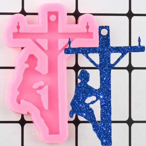 Shiny Lineman Telephone Pole Worker Silicone Mold Custom Keychain Epoxy Resin Molds Polymer Clay DIY Jewelry Making Mould